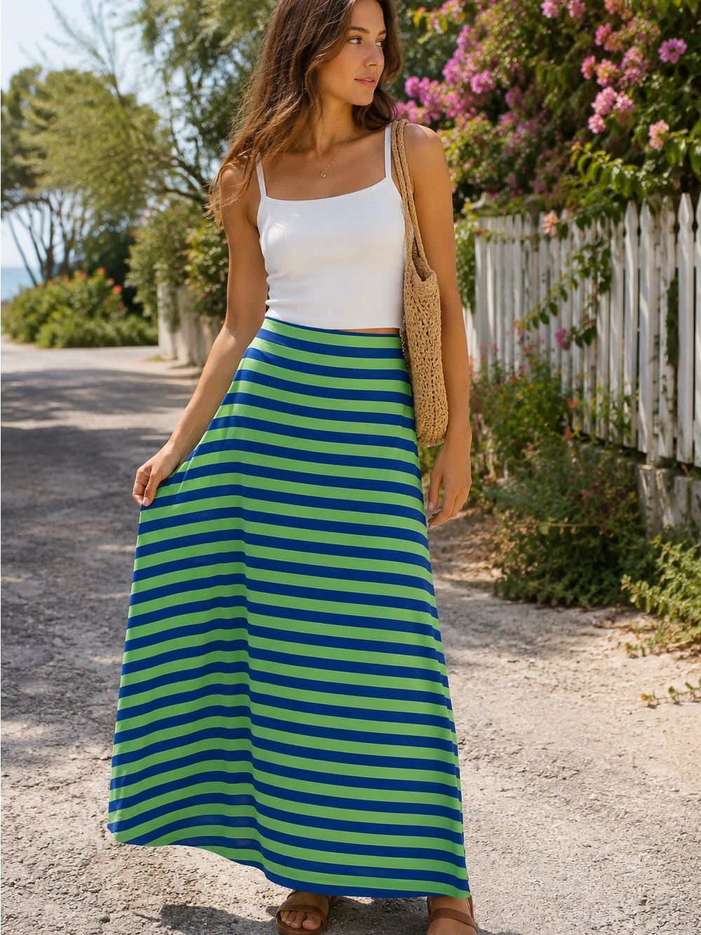 LuLaRoe XXS Blue Lime Green Striped Maxi Skirt Coastal Y2K Stretch Boho - Picture 8 of 8